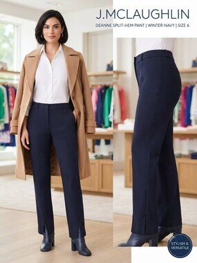 J. McLaughlin Women’s Winter Navy Deanne Straight Leg Pants Size 6 Split Hem